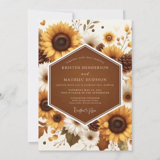 Sonnenblumen-Rustikale-Hochzeitsernte Einladung (Vorderseite)