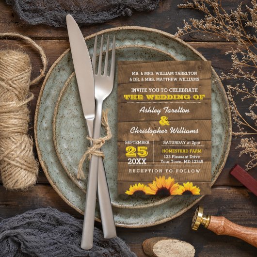 Sonnenblumen & Rustikale Hochzeitsfeier Einladung