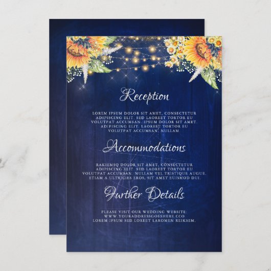 Sonnenblumen — rustikale Hochzeitsinformationen Begleitkarte (Vorne/Hinten)