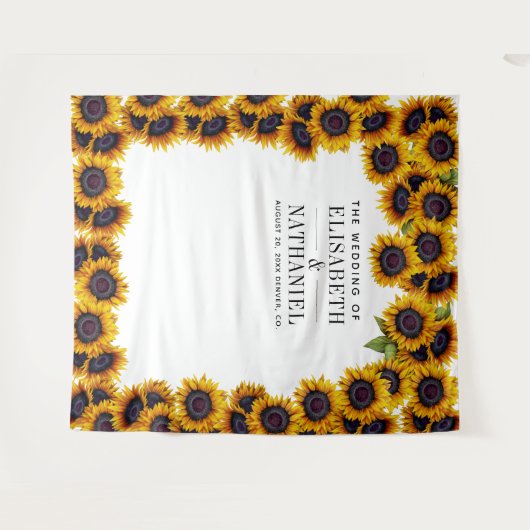 Sonnenblumen rustikale Hochzeitskabine Foto Stand Wandteppich (Vorderseite (Horizontal))
