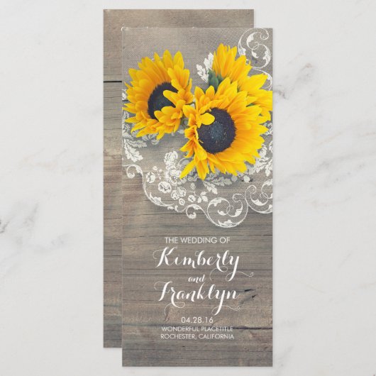 Sonnenblumen Rustikale Hochzeitsprogramme für Holz Programm (Vorne/Hinten)