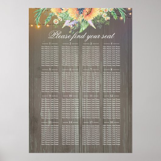 Sonnenblumen Rustikale Hochzeitssattelkarte Poster (Vorne)