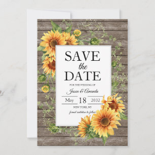 Sonnenblumen Rustikale Holz Hochzeit Save The Date