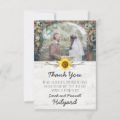 Sonnenblumen & Rustikale Holzfarm Hochzeit Vielen Dankeskarte (Vorderseite)