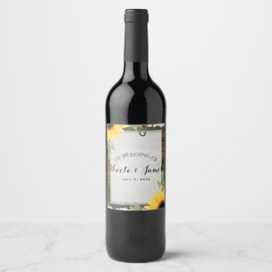 Sonnenblumen Rustikale Holzlace Landhochzeit Wein Weinetikett
