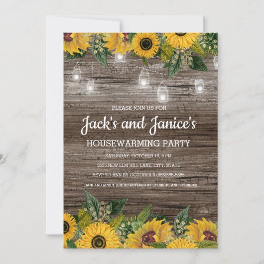 Sonnenblumen Rustikale Holzsägemälde Einladung (Vorderseite)