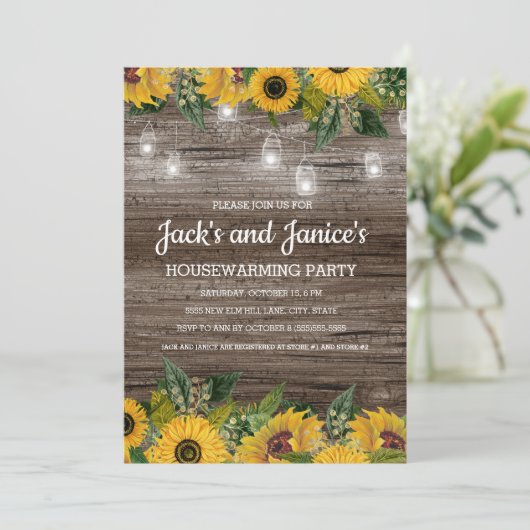 Sonnenblumen Rustikale Holzsägemälde Einladung (Stehend Vorderseite)