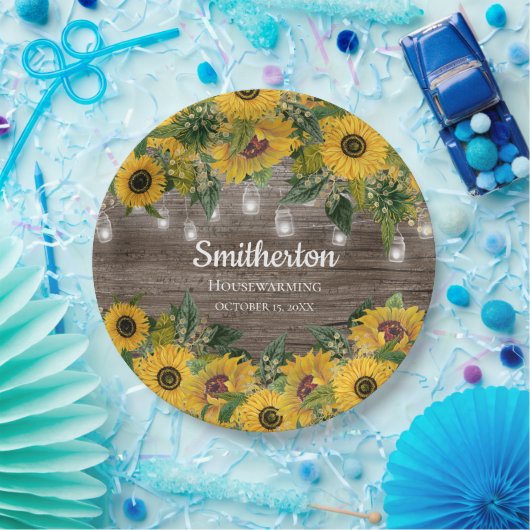 Sonnenblumen Rustikale Holzsägemälde Pappteller (Party)