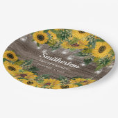 Sonnenblumen Rustikale Holzsägemälde Pappteller (Schrägansicht)