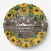 Sonnenblumen Rustikale Holzsägemälde Pappteller (Vorderseite)