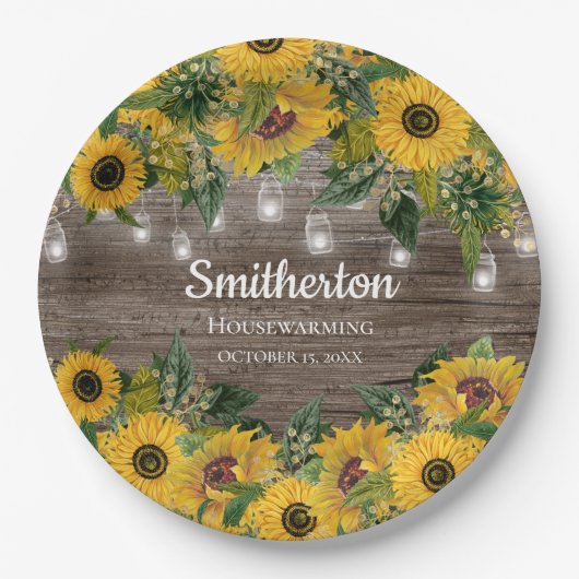 Sonnenblumen Rustikale Holzsägemälde Pappteller (Vorderseite)