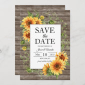 Sonnenblumen Rustikale Holzverheiratung Save The Date (Vorne/Hinten)