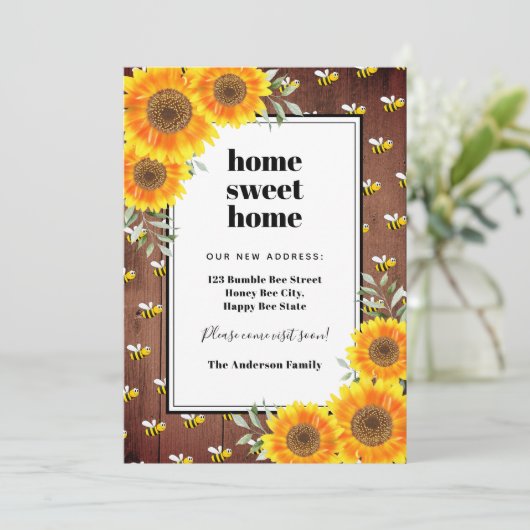 Sonnenblumen rustikale Hummeln neue Zuhause Ankündigung (Stehend Vorderseite)