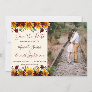 Sonnenblumen Rustikale Land Burgund Save-the-Date- Save The Date