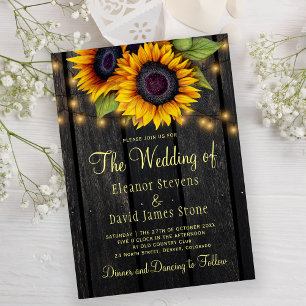 Sonnenblumen rustikale Landhausholz Hochzeit Einladung