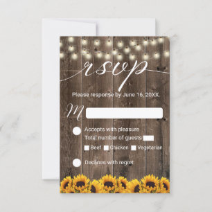 Sonnenblumen Rustikale Lichter Hochzeit RSVP Karte