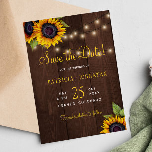 Sonnenblumen rustikale Lichter Stall Holz Hochzeit Save The Date