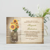 Sonnenblumen rustikale Mason Glas Brautparty lädt Einladung (Stehend Vorderseite)