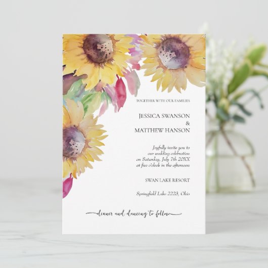 Sonnenblumen Rustikale Pasta Einladung (Stehend Vorderseite)