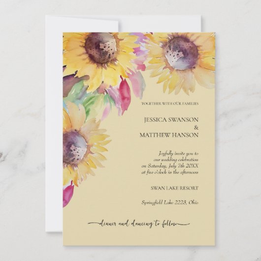 Sonnenblumen Rustikale Pasta Einladung (Vorderseite)