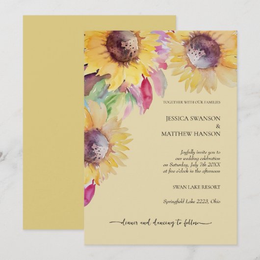 Sonnenblumen Rustikale Pasta Einladung (Vorne/Hinten)