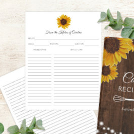 Sonnenblumen Rustikale Recipe Card Binder Beilage