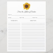 Sonnenblumen Rustikale Recipe Card Binder Beilage (Vorderseite)
