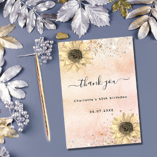 Sonnenblumen rustikale Rose Gold Silber Glitzer Dankeskarte