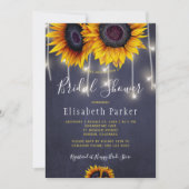 Sonnenblumen rustikale Saitenleuchten Chic Brautpa Einladung (Vorderseite)