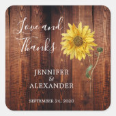 Sonnenblumen rustikale Stallholz Liebe und Dank Ho Quadratischer Aufkleber (Vorderseite)