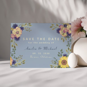 Sonnenblumen Rustikale Staubblaue Hochzeit Save Th The Date