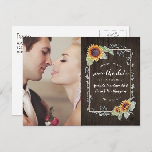 Sonnenblumen Rustikale Wasserfarbe Speichern Sie d Ankündigungspostkarte (Vorne/Hinten)