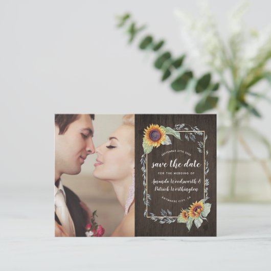 Sonnenblumen Rustikale Wasserfarbe Speichern Sie d Ankündigungspostkarte (Stehend Vorderseite)