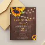 Sonnenblumen rustikaler Chic 16 . Geburtstag<br><div class="desc">Blumenelegante Herbst 16 . Geburtstag 16. Geburtstag erschwingliche BUDGET Party Einladung Vorlage auf dunkelbraunen Maron-Stallholz mit Bouquets von gelben goldenen Sonnenblumen und Saiten von bunten Lichtern. Einfach mit Ihren Daten personalisieren. Sie können wählen, um es anzupassen weitere sich ändernde Schriftartes und Farben der Schrift. Die Einladung ist geeignet für Sommer-,...</div>