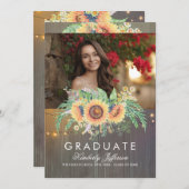 Sonnenblumen Rustikaler Foto Abschluss Einladung (Vorne/Hinten)