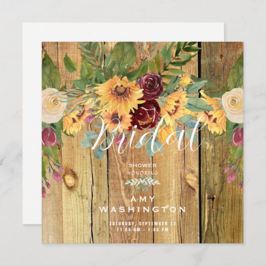 Sonnenblumen Rustikales Brautparty Einladung (Vorne/Hinten)