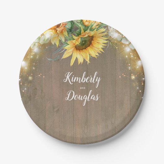 Sonnenblumen Rustikales Gelände Fall Inspiriert Pappteller (Vorderseite)