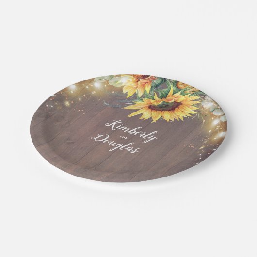 Sonnenblumen Rustikales Gelände Fall Inspiriert Pappteller (Schrägansicht)