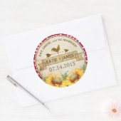 Sonnenblumen Rustikales Hochzeitslabel Runder Aufkleber (Umschlag)