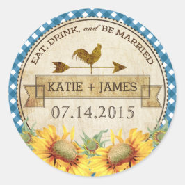 Sonnenblumen Rustikales Hochzeitslabel Runder Aufkleber