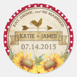 Sonnenblumen Rustikales Hochzeitslabel Runder Aufkleber