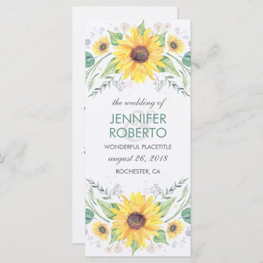 Sonnenblumen Rustikales Hochzeitsprogramm Programm (Vorne/Hinten)