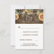 Sonnenblumen Rustikales Holz Hochzeit RSVP