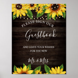 Sonnenblumen-Rustikales-Holz-Lichterkette-Hochzeit Poster