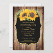 Sonnenblumen rustikales Holz Schwarzes Party Einladung (Vorderseite)