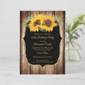 Sonnenblumen rustikales Holz Schwarzes Party Einladung (Stehend Vorderseite)