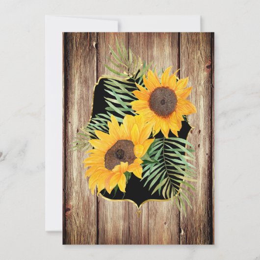 Sonnenblumen rustikales Holz Schwarzes Party Einladung (Rückseite)