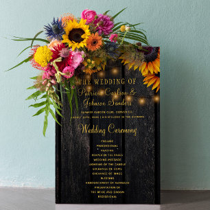 Sonnenblumen rustikales Holz Skript Hochzeitsprogr Flyer