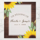 Sonnenblumen Rustikales Holz & Spitzen Land Hochze Weinetikett (Einzelnes Label)
