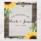Sonnenblumen Rustikales Holz Spitzenweine Hochzeit Weinetikett (Einzelnes Label)